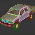 Toyota Silver Four Door Pickup Truck With Off Road Tires And Cab Bed