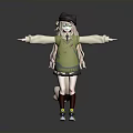 Woman With Hat Long Hair Wearing Green Top Short Skirt Long Socks Sneakers Arms Outstretched