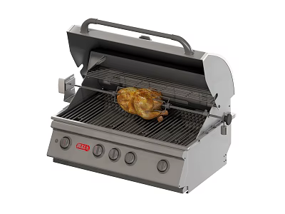 Stainless Steel Kitchen Grill Appliance With Rotisserie Roasted Chicken And Control Knobs 3d model