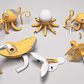 Ocean Themed Playground Equipment With Octopus And Whale Shaped Yellow White Fun Designs