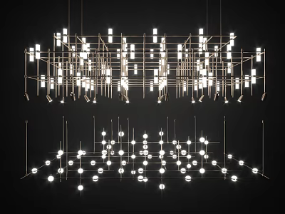 Elegant Modern Geometric Chandelier With Metal Frame And Multiple Hanging Bulbs 3d model