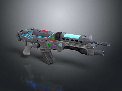 Futuristic Sci Fi Weapon With Glowing Blue Green Panels Mechanical Grip Barrel And Tech Details 3d model