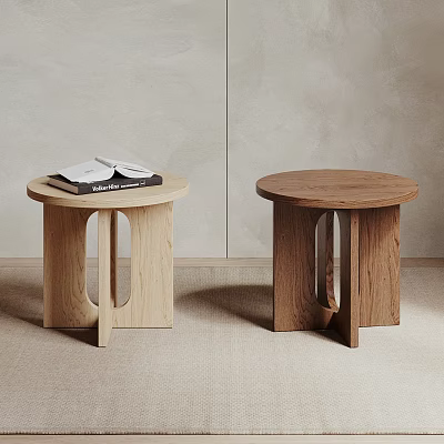 Modern Wooden Round Top Side Tables With Unique Base Design And Two Tone Colors 3d model