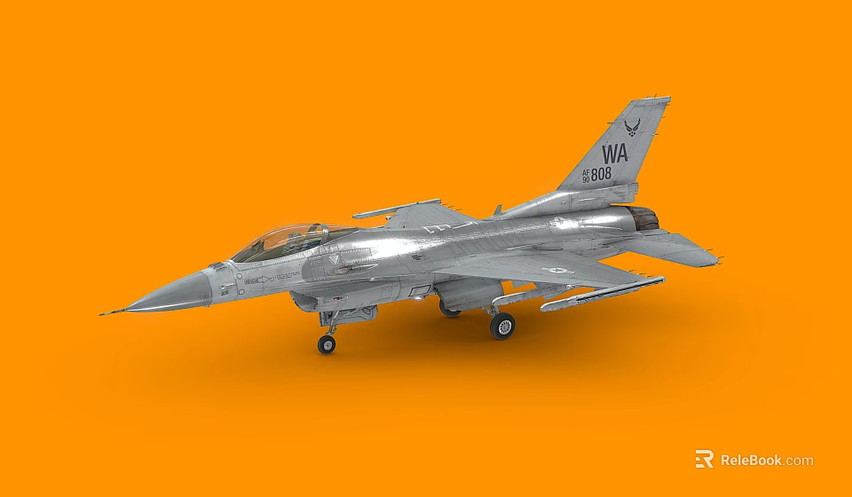 Detailed Silver Fighter Jet Model With Markings On Orange Background 3d model 