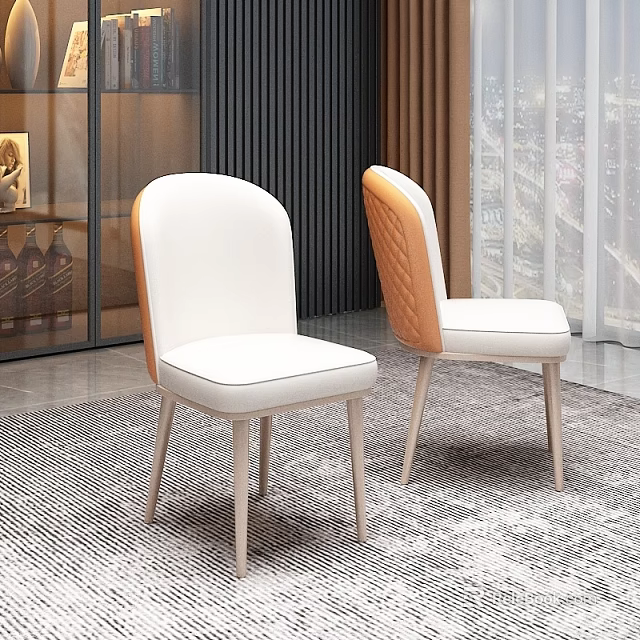 Modern Dining Chairs With White Seat Orange Upholstered Backrest And Light Wooden Legs 3d model 