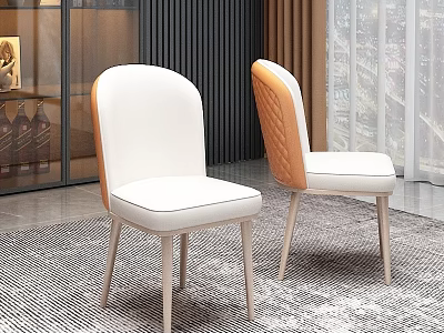 Modern Dining Chairs With White Seat Orange Upholstered Backrest And Light Wooden Legs 3d model