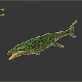 Green Striped Mosasaurus Model With Open Mouth Sharp Teeth And Streamlined Body