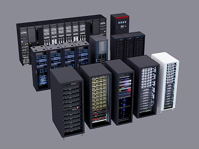 Smart Machine Server Racks in Data Center Featuring Multiple Units and Various Colors 3d model