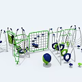 Green And White Playground Equipment With Slides Climbing Frames Swings And Rotating Rings