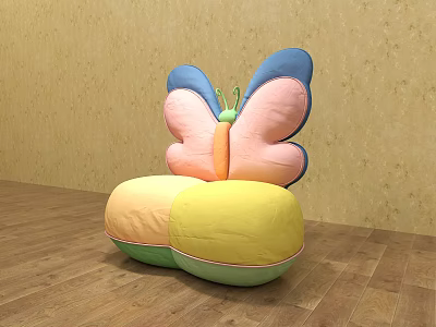 Cute Butterfly Shaped Single Seater Sofa With Pink Blue Wings And Yellow Green Seats 3d model