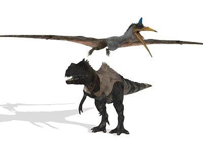 Reptiles Featuring Winged Creature With Blue Crest And Large Sailback Dinosaur 3d model