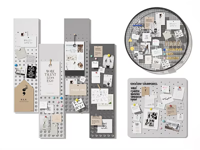 Modern Wall Decor with Cork Boards Metal Grids for Notes Photos and Cards 3d model