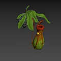 3D Model of Pitcher Plant With Green Leaves Red Striped Pitcher And Yellow Light
