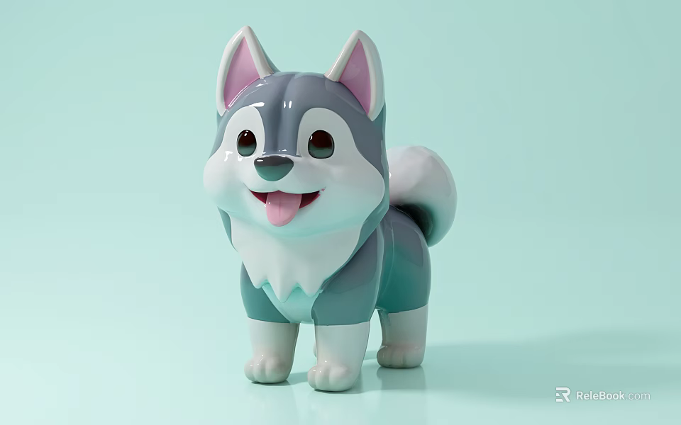 Happy Blue Gray Reptile Figurine With Pink Ears And White Belly On Light Green Background 3d model 