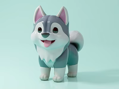 Happy Blue Gray Reptile Figurine With Pink Ears And White Belly On Light Green Background 3d model