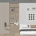 Modern Tatami Bedroom Interior With Desk Chair Bookshelf And Decorative Painting