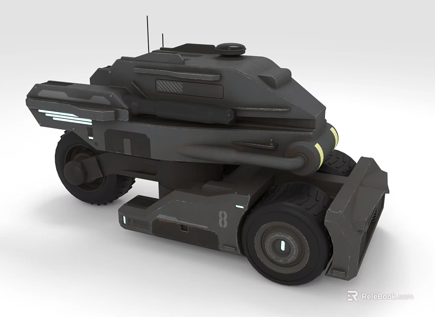 Futuristic Military Armored Vehicle With Heavy Armor Large Wheels Roof Equipment And Number 8 3d model 