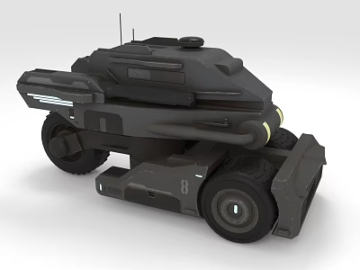 Futuristic Military Armored Vehicle With Heavy Armor Large Wheels Roof Equipment And Number 8 3d model