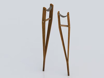 Pair of Wooden Crutches with Sturdy Structure and Simple Design 3d model
