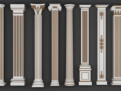 Classical Roman Columns With Various Decorative Patterns And Intricate Carvings 3d model