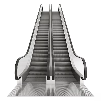 Modern Escalator Design In Commercial Building With Metal Structure And Curved Handrails 3d model