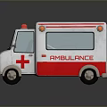 White And Red Ambulance Model With Red Cross Sign And Roof Lights