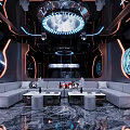 Futuristic KTV Space With Luxury Sofas Large TV And Neon Lighting
