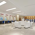 Modern Bank Interior Design With Round Counter Blue Chairs ATMs And Strip Lights