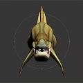 3D Fantasy Shark Character Model Featuring Yellow Body Open Mouth And Sharp Teeth