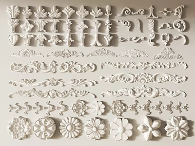 Ornate Carved Decorative Elements Featuring Floral Leaf Scroll And Flower Designs For Home Decor 3d model