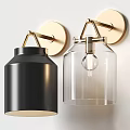 Modern Black Metal and Transparent Glass Wall Lamps with Gold Base Design