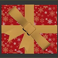 Red Gift Box With White Snowflake Patterns Yellow Ribbon Bow On Black Background With Reflection