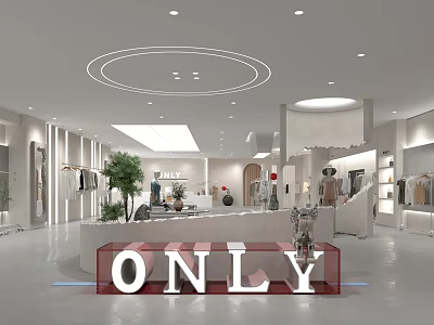 Elegant ONLY Clothing Store Modern Interior With Clothing Displays And Lighting 3d model