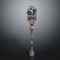 Vintage Industrial Metal Mechanical Device With Intricate Column Structure And Shiny Surface