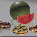 Fresh Assorted Fruits Display With Sliced Watermelon Apples Pears And Ripe Peaches On Plates