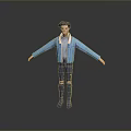 Man in Blue Jacket White Shirt With Ripped Jeans Blue Shoes Dark Hair Arms Outstretched