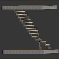 Modern Floating Staircase Design With Square Concrete Platforms And Wooden Steps