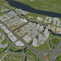 Aerial City Planning Layout With Modern Buildings River Roads And Green Areas