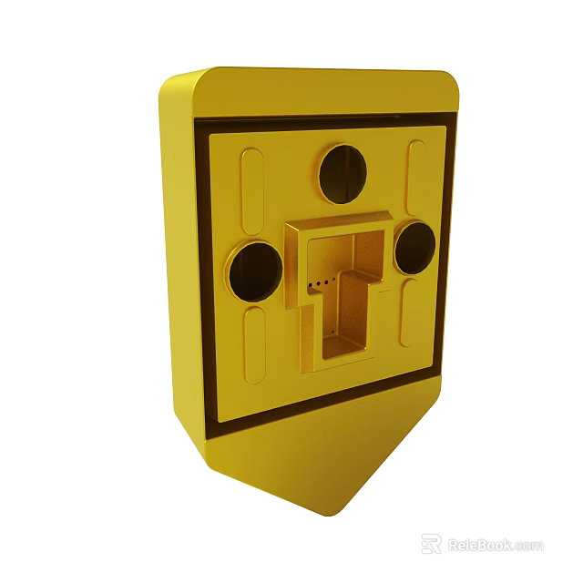 Yellow Rectangular Structure With Black Accents Square Opening And Circular Holes 3d model 