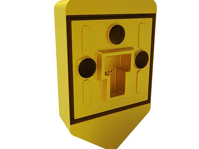 Yellow Rectangular Structure With Black Accents Square Opening And Circular Holes 3d model