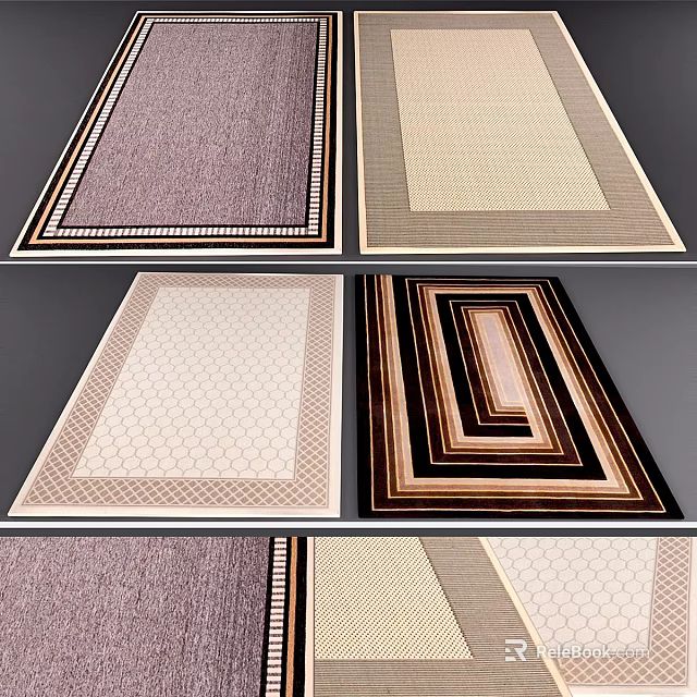 Stylish Square Rugs with Diverse Patterns and Color Options for Home Decoration 3d model 