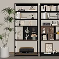 Modern Double Storage Shelves With Decorative Items Books And Potted Plant