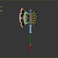 Game Movie Character Used Yellow Black Spiked Axe With Purple Top And Blue Accents