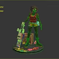 Game Movie Character With Curly Hair Colorful Outfit Pink Spray Gun Painted Base