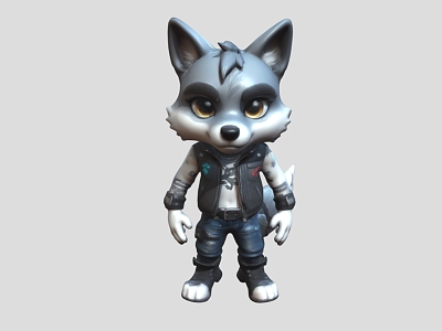 Cyberpunk Wolf Cartoon Wolf Cartoon Character Cute Wolf Hand-painted Wolf Man Low Face Number Low Model Simple Model Game Sub-era Film and Television Level Super Realism 3d model