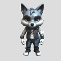 Cute Gray Wolf Game Movie Character With Black Vest And Blue Jeans