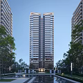 Modern High Rise Residential Building With Surrounding Trees And Entrance Courtyard