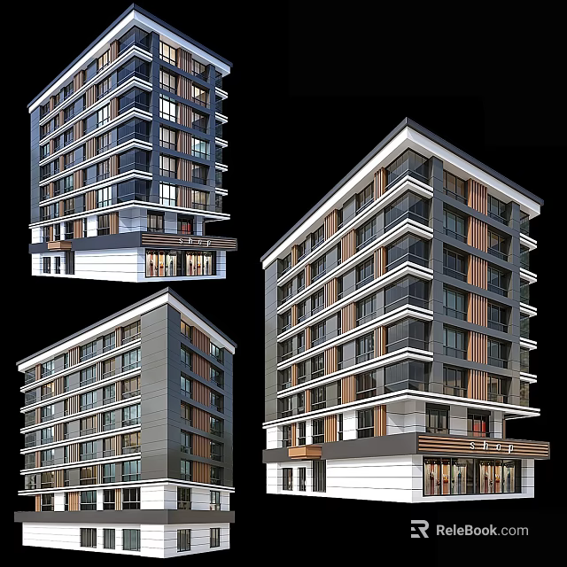 Modern Residential Building with High Rise Multiple Floors Large Windows Balconies and Gray White Facade 3d model 