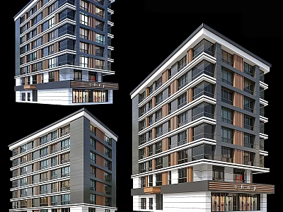 Modern Residential Building with High Rise Multiple Floors Large Windows Balconies and Gray White Facade 3d model