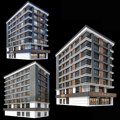 Modern Residential Building with High Rise Multiple Floors Large Windows Balconies and Gray White Facade 3d model